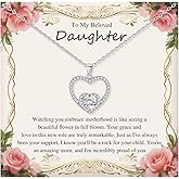 Daughter Gifts from Mom - To My Beloved Daughter Necklace, Silver Heart Necklace with Cubic Zirconia, Christmas Stocking Stuffers & Mother's Day/Birthday Gift, Sentimental Keepsake for New Mom, FLN05F