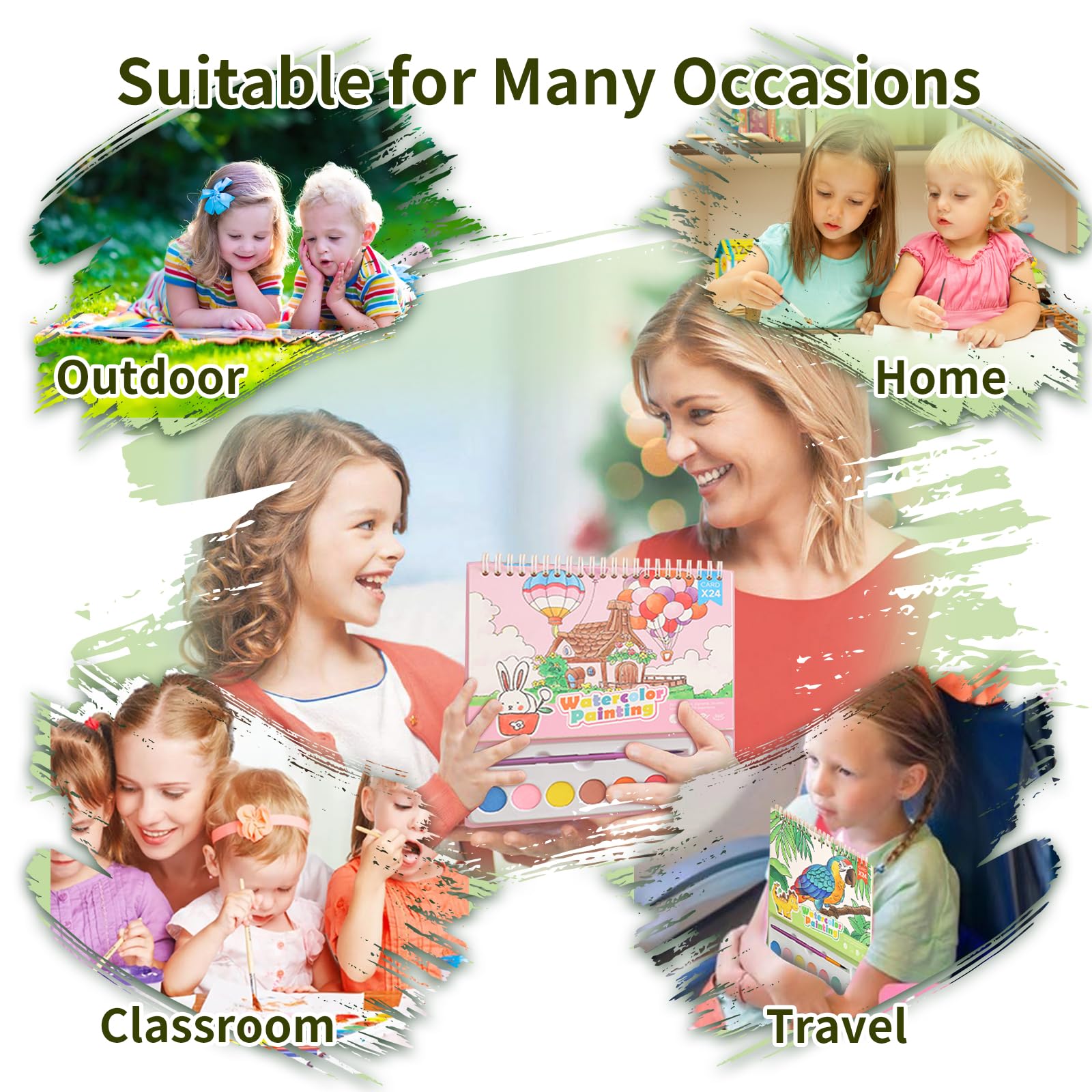 Cavnewt Watercolor Coloring Books for Kids Ages 4-8, Mess Free Watercolor Painting Book, Paint with Water Books for Toddlers, Travel Activities Arts Party Favors Birthday Gifts for Kids Girls & Boys