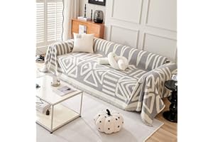 DREAMINGO Pet Couch Protector Boho Geometric Couch Cover for 2 Cushion Couch Sofa Reversible Grey Loveseat Couch Cover Washable Chenille Sofa Covers for Dogs Cats Sectional L Shape Couch, 71"x118"