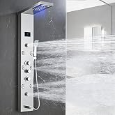 HSYLYPA LED 5-in-1 Shower Panel Tower System,Brushed Grey | 304 Stainless Steel Shower Panel Tower Column with Powerful Body Jets, Rainfall, Waterfall,Handheld and Tub Spout