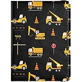 linqin Cute Construction Machinery for Kids Passport and Vaccine Card Holder Combo Leather Passport Case 4x3 CDC Vaccination Card Protector/Covers Waterproof Wallet for Travel