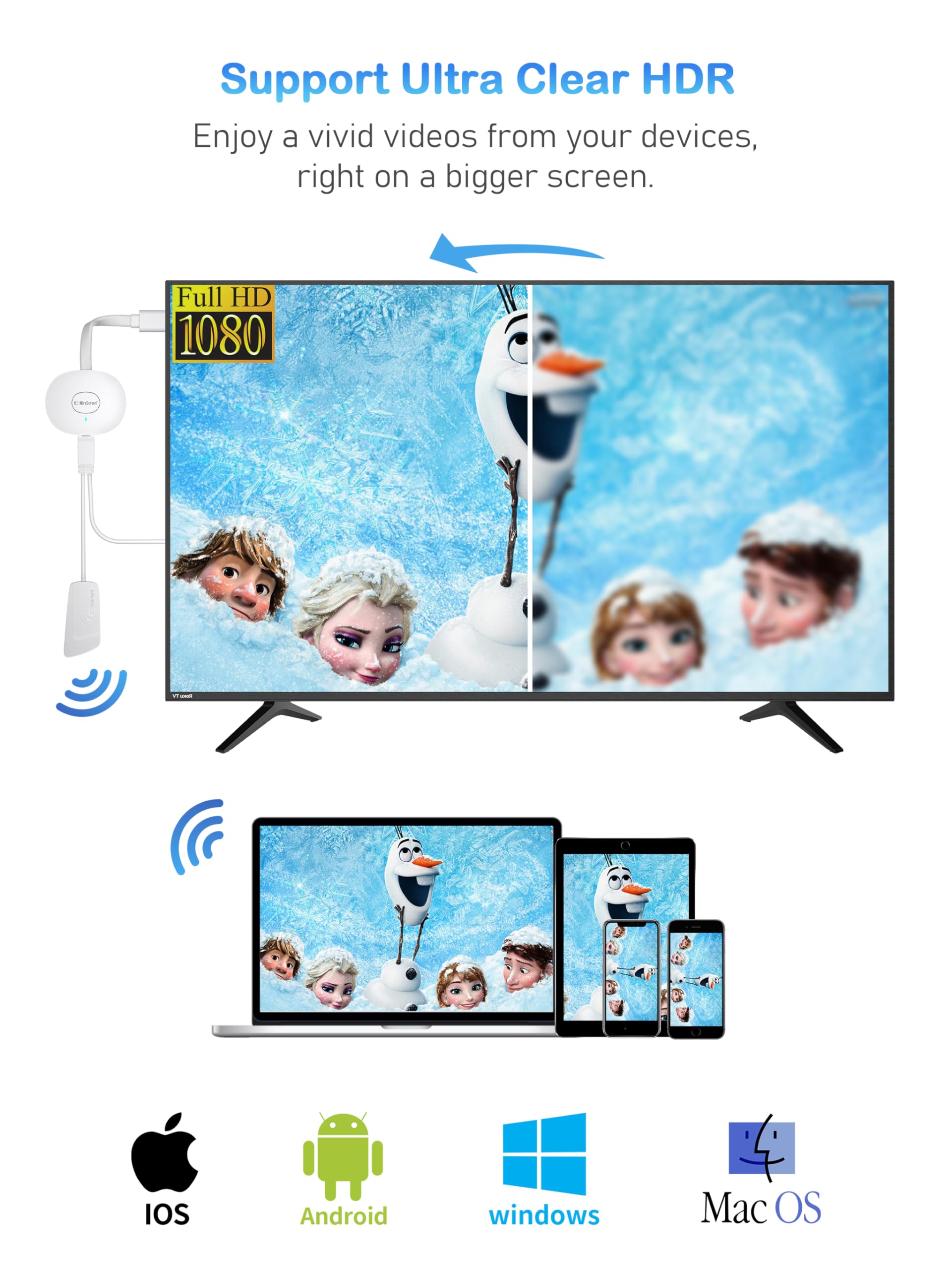 AT-Mizhi Wireless HDMI Dongle TV 4K, Drahtloser Smart Media Player Streaming, Bildschirm Casting für Miracast/iOS/Mac OS/Airplay/Android/Windows/DLNA, zu HDTV, Monitor, Projektor 2