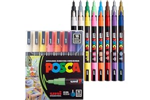 uni POSCA PC-3M Water-Based Paint Markers, Reversible Fine Tip (0.9-1.3mm), Assorted Colors, 16 Pack
