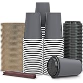 100 Pack - 12 oz Disposable Coffee Cups To Go with Lids Sleeves and Straws 100% Biodegradable & Compostable Pla Eco Friendly Paper Coffee Cups for Tea Coffee Hot Chocolate