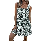 LUXVEER Women's Floral Summer Mini Dresses Ruffle Straps Boho Tiered Babydoll Tank Sundress Beach Vacation Short Dresses