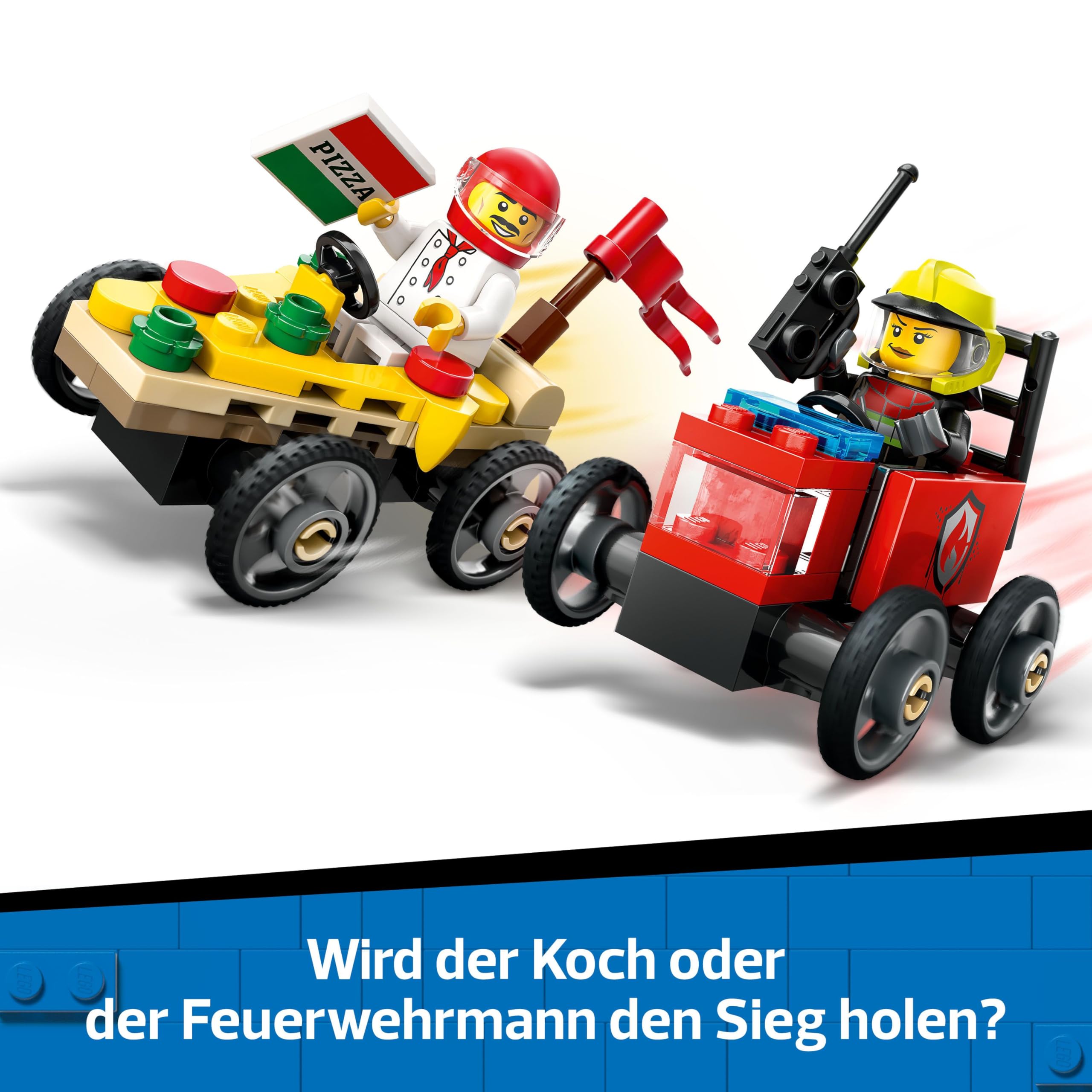 LEGO City Pizzalieferwagen vs. Löschauto - Seifenkisten Spielzeug für Mädchen und Jungen ab 5 Jahren - Bauset mit 2 Fahrer Minifiguren - Geschenk zum Geburtstag & für die Feiertage 60458 4
