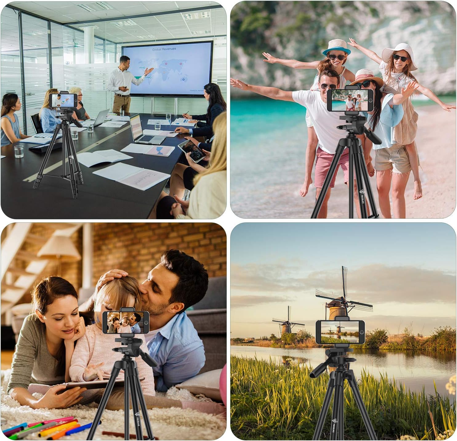 Cell Phone Tripod 55", Lightweight Aluminum Travel/Camera Tripod Stand with Wireless Remote, Carry Bag for TIK Tok/Photography/Live Stream/YouTube Video, Compatible with iOS and Android : Camera & Photo