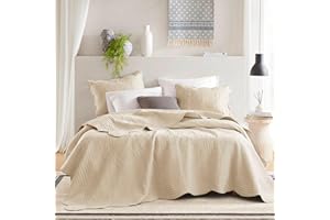 Madison Park Tuscany Quilt Set-Casual Damask Stitching Design Lightweight Coverlet Bedspread Bedding, Shams, King/Cal King(108"x96"), Medallion Cream 3 Piece