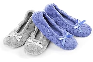 Isotoner Women's 2 Pack Mictroterry Ballerina Slipper with a Satin Bow