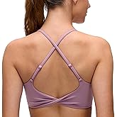 CRZ YOGA Butterluxe Twist Cross Back Sports Bras for Women - U Neck Padded Adjustable Spaghetti Straps Yoga Top