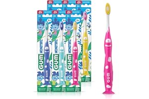 GUM Monsterz Jr Kids’ Toothbrush, Soft Bristled Children’s Toothbrush with Suction Cup, for Ages 5+, 1 Count(Pack of 6)
