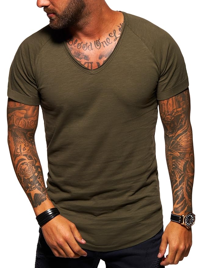 behype. Herren Oversize Kurzarm Basic T-Shirt V-Neck 20-1761