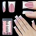 NOVO OVO French Tip Short Duck Nail Tips Press on, Pre-designed Soft Gel Nail Extension, BERRY PINK Pre-applied Tip Primer & Base Coat, Full Cover Matte Vrial False Nails for DIY x 12 Sizes 240 pcs