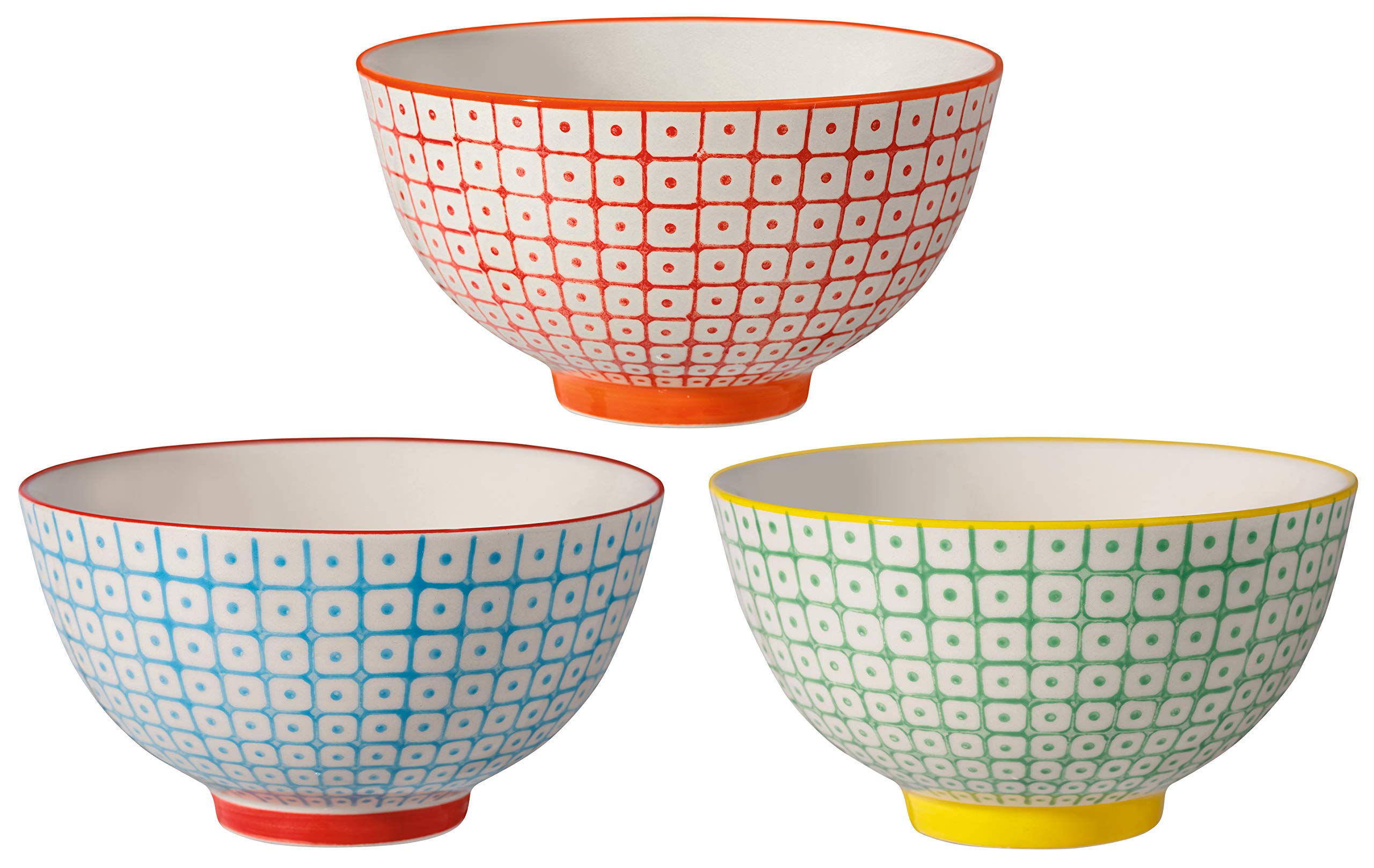Bloomingville Ceramic Bowls Carla - serving dish for dessert, icecream, fruits Size Ø 11,5 cm Dia 4.5'' H 2.5'' - content 9.75 fl oz - content 280 ml Set of 3 Styles, Stoneware, red blue green