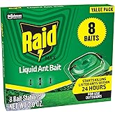 Raid Outdoor Liquid Ant Bait, 8 Ready-to-Use Ant Bait Stations, 2 fl oz | Outdoor ant killer with liquid bait kills listed ants at the source. Spill-proof ant bait traps kill queen and larvae