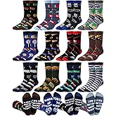 Glitopper 12 Pairs Truck Driver Socks for Men Funny Cotton Crew Socks Novelty Valentines Gift for Trucker Husband Boyfriend