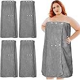 Tigeen 4 Pcs Spa Wrap Towel Wrap for Women Spa Robe with Adjustable Closure Elastic Top Lightweight Wraps for Bath Shower (L-XL,Gray)