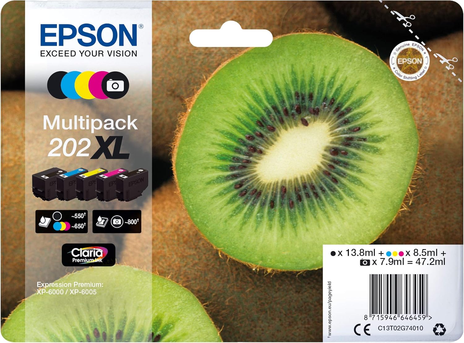 Epson C13T02G74020 Multi-pack XL Original Inkjet Cartridges - Multi-pack (Black, Yellow, Magenta, Cyan) (Pack of 5)