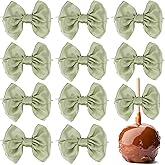 AIMUDI Sage Green Satin Ribbon Twist Tie Bows for Treat Bags - 3.5" Premade Bows for Crafts, Wedding Decor, Cake Pops, Candy Apples, Bridal & Baby Showers - 24 Counts