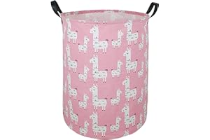 ACMUUNI 19.7" Round Canvas Large Clothes Basket Laundry Hamper with Handles,Waterproof Cotton Storage Organizer Perfect for Kids Boys Girls Toys Room, Bedroom, Nursery,Home,Gift Basket(alpaca)