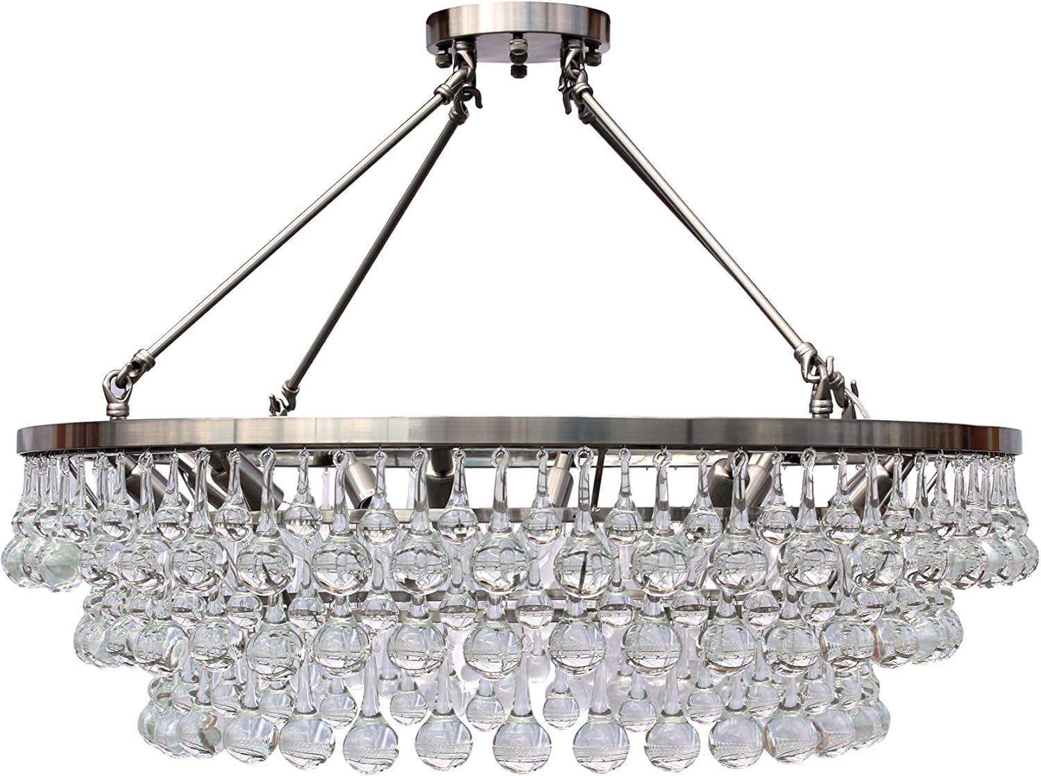 Celeste Flush Mount Glass Drop Crystal Chandelier, Brushed Nickel