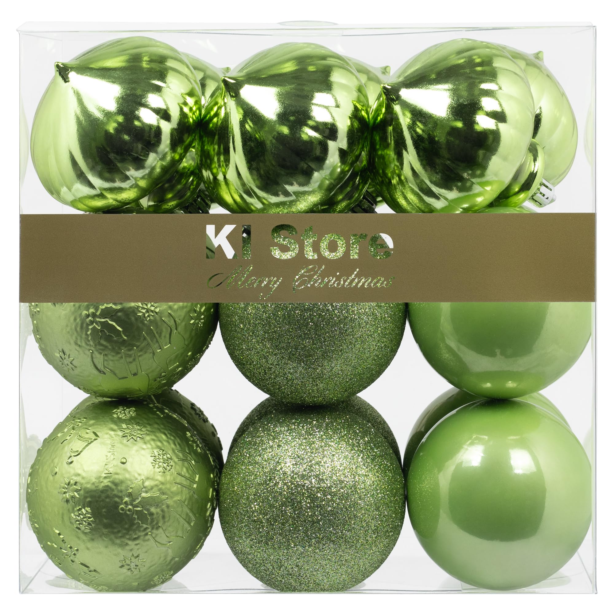 Art Beauty Light Green Christmas Baubles 80mm Christmas Tree Decoration Ornaments 18pcs Shatterproof Balls for Xmas Hanging Decorations Festival Holiday Decor