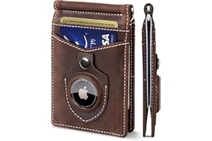 SERMAN BRANDS AirTag Wallet - RFID Blocking Mens Minimalist Money Clip Wallet for Airtag - Full Grain Leather - Slim Bifold. Front Pocket for Air tag Wallets for men. Gift (Texas Brown Air)