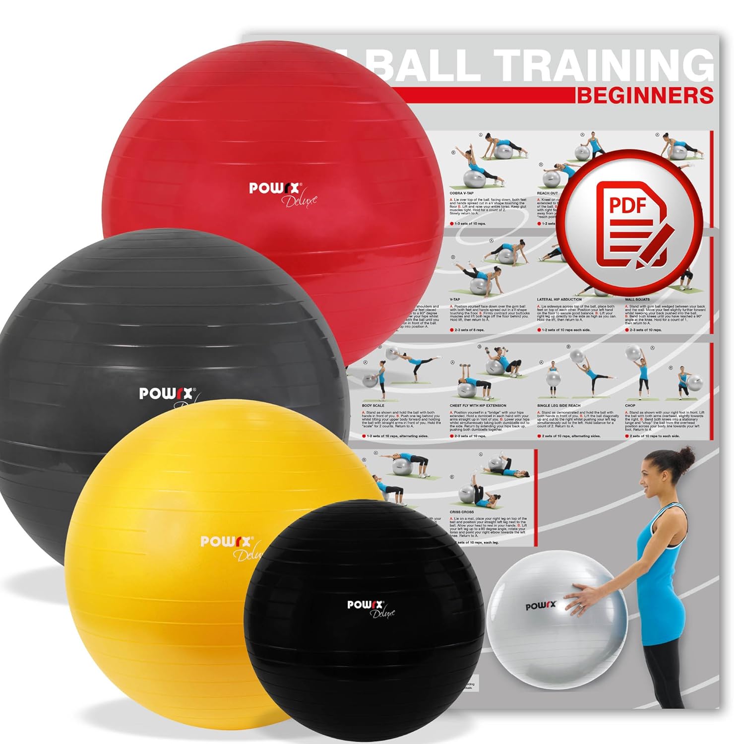 POWRX Deluxe Pelota de gimnasia yoga pilates