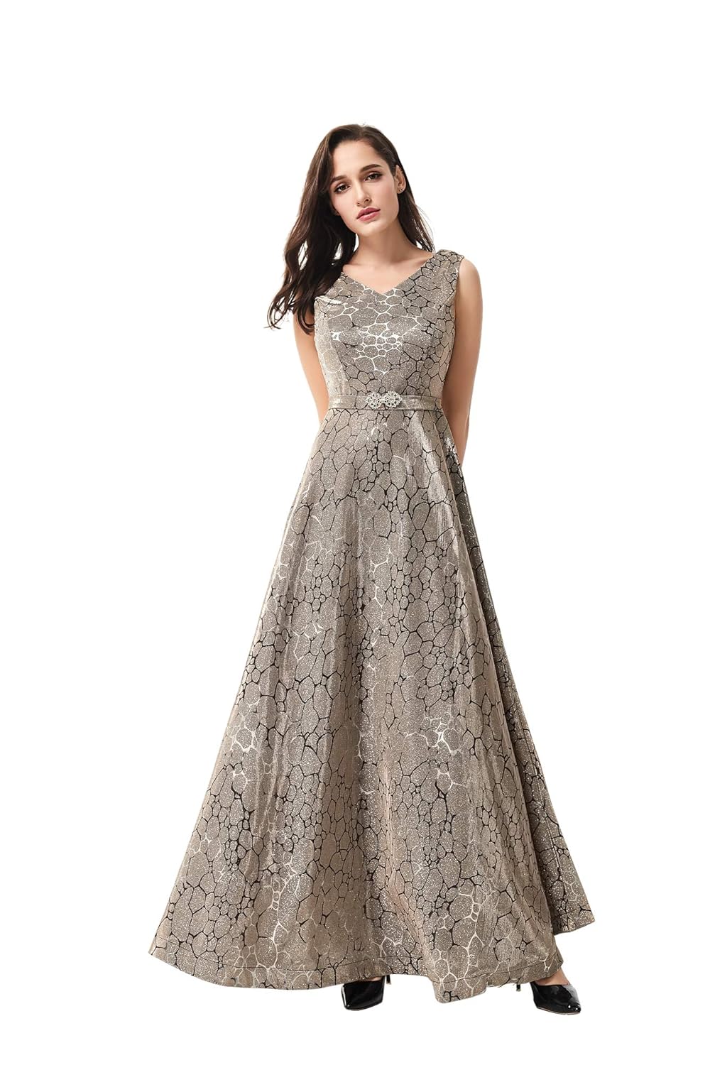 Women Dress V-Neck line Elegant Sleeveless Cocktail Party Long Dress
