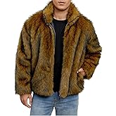 Gihuo Faux Fur Coat Winter Jackets for Men Fur Jacket Warm Fluffy Furry Outcoat Fake Fur Outerwear With Zipper