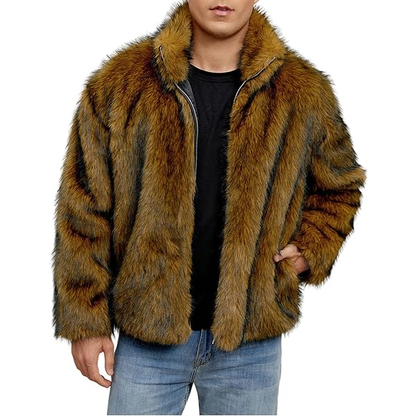 Rkwins Faux Fur Jacket for Men Fleece Winter Jacket Fuzzy Open