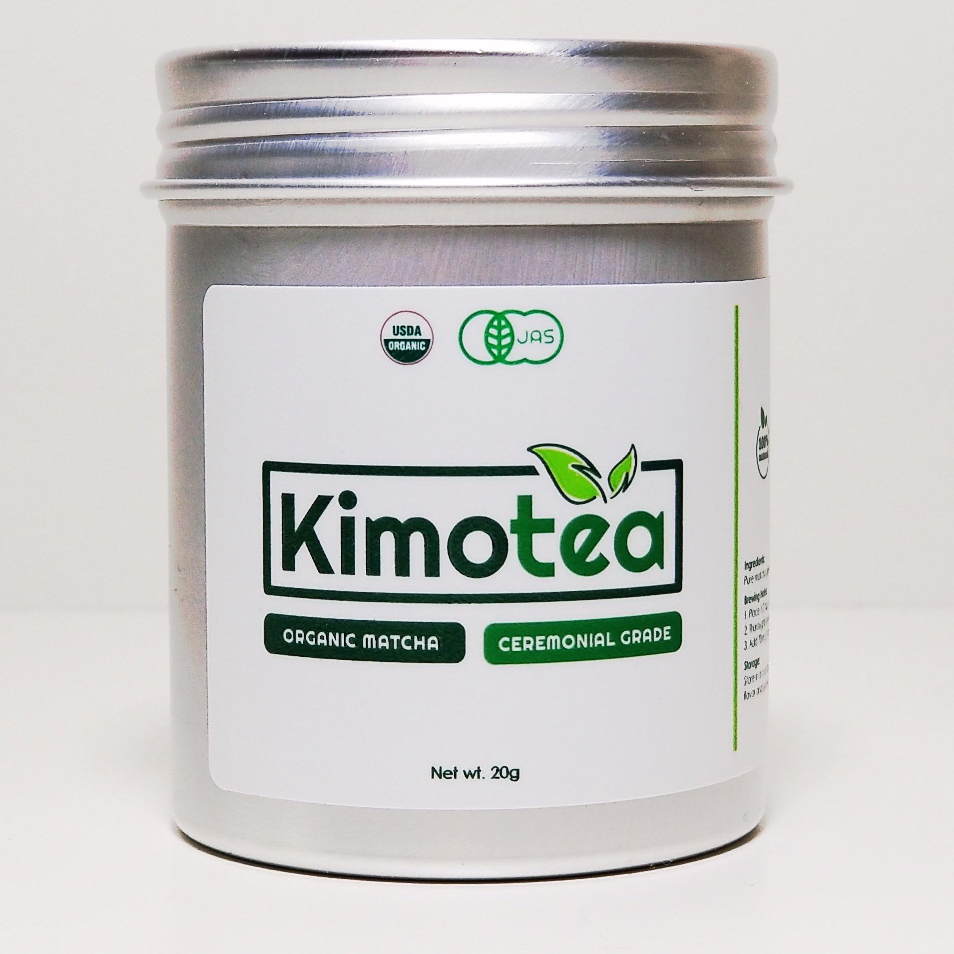 Japanese Organic Matcha Green Tea Powder by Kimotea – Prevents Cancer, Contains Powerful Antioxidants, Boosts Brain Function, Etc. – USDA and JAS Approved – Classic Ceremonial Grade – 20g