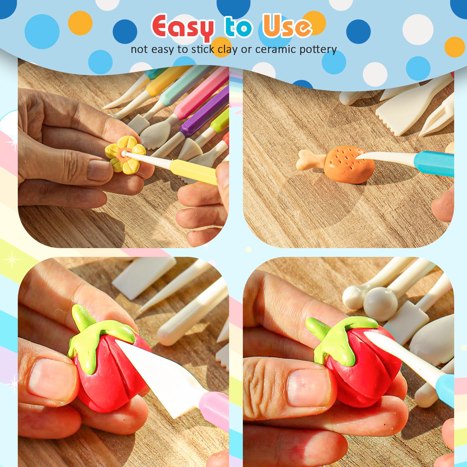 UUSYCUN 9PCS Clay Tools for Kids & Adult, UUSYCUN Plastic Air Dry Clay Tool Kit, Double-Head Sculpting Tools for Pottery, Polymer, Air Dry Clay, Modeling, Shaping, Cake Decoration