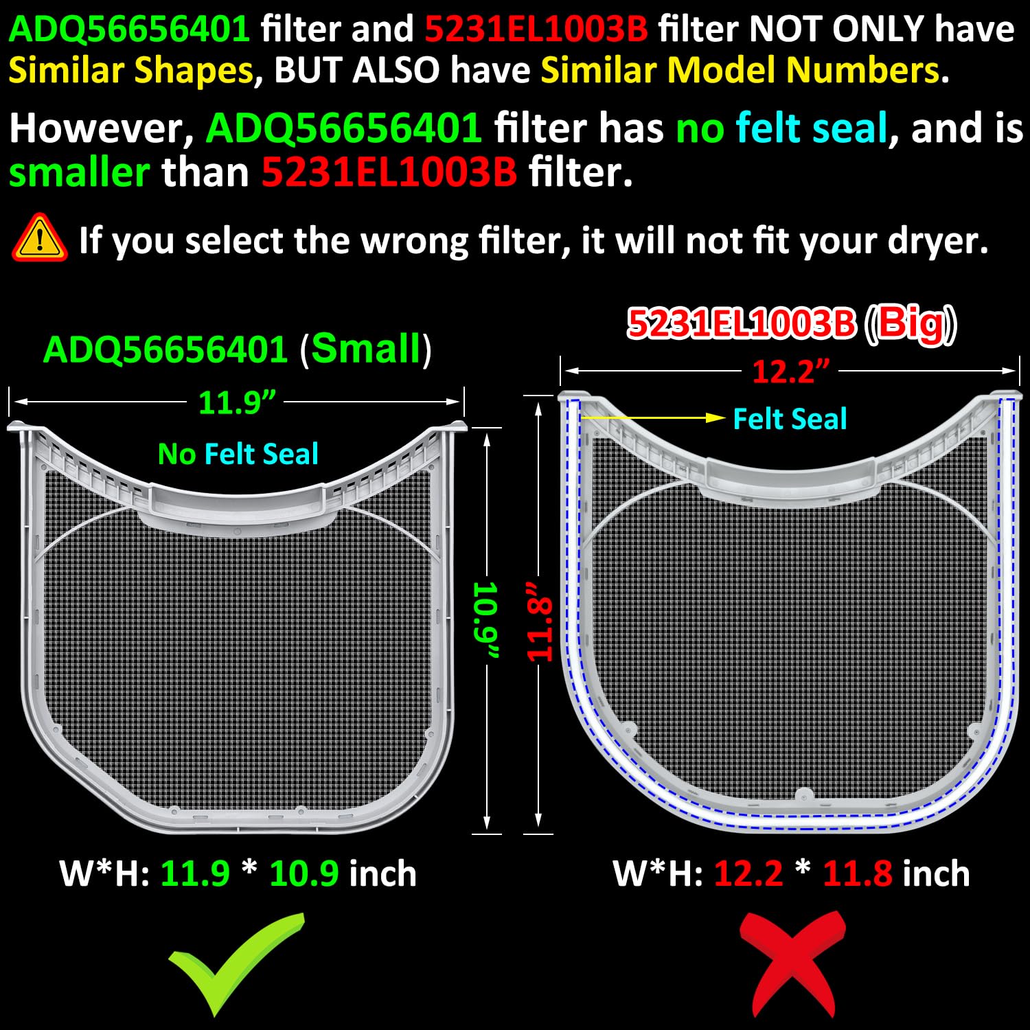 ADQ56656401 Lint Filter Replacement for LG & Kenmore Dryers, Ultra Durable Dryer Lint Screen Trap, Compatible with Part Number ADQ566564 AP4457244 PS3531962