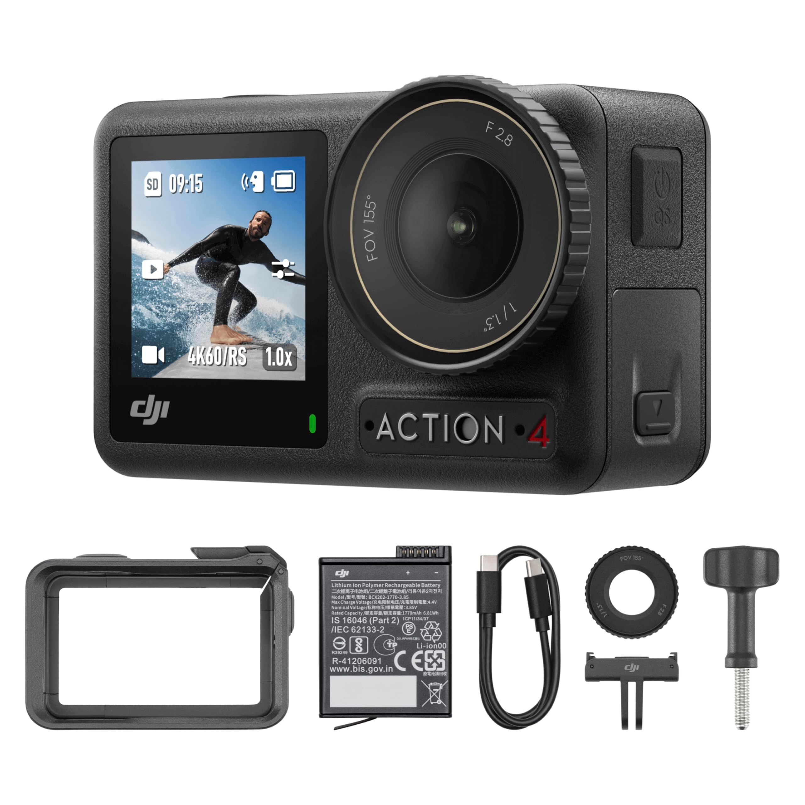 Photo 1 of DJI Osmo Action 4 Essential Combo, 4K/120fps Waterproof Action Camera with a 1/1.3-Inch Sensor, Stunning Low-Light Imaging,10-bit & D-Log M Color Performance, Long-Lasting 160 Mins, Outdoor Camera