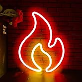 Flame Neon Sign, Flame Led Light Sign for Wall Decor, Hanging Flames Shaped Light, USB or Battery Powered Fire Neon Sign for Kids Boys Room, Party, Bar, Birthday Decorations Red + Yellow