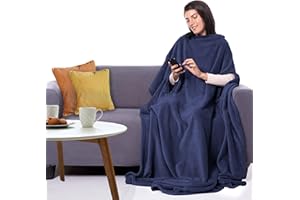 CANDY CANE Premium Wearable Blanket 70"x50" with Three Holes, Made with 280 GSM Fabric, Super Soft, Microplush, Cozy and Functional Throw Blanket for Adult, Women and Men (Midnight Blue)