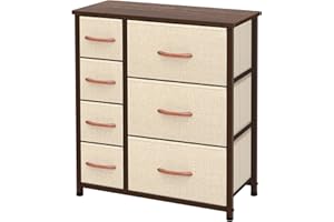 AZL1 Life Concept Vertical Dresser Storage Tower, Steel Frame, Wood Top, Easy Pull Fabric Bins-Organizer Unit for Bedroom, Hallway, Entryway, Closets-7 Drawers, Beige