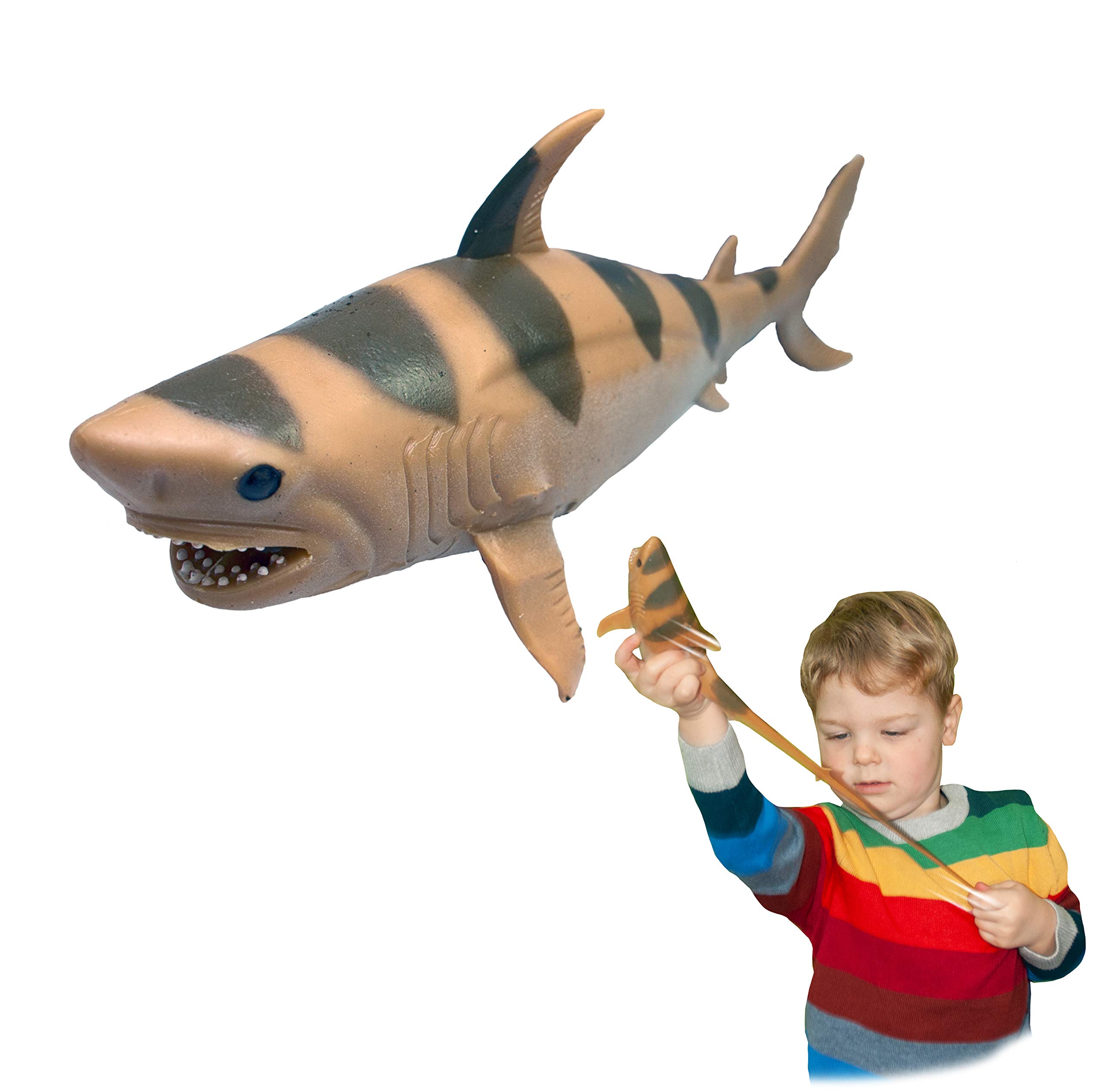 Rep Pals - Stretchy Tiger Shark Toy by Deluxebase. Animal Shaped Squishy Sensory Fidget Toys, Stress Relief Squeeze Figure, Soft Flexible Rubber, Fun Fantasy Gift for Kids