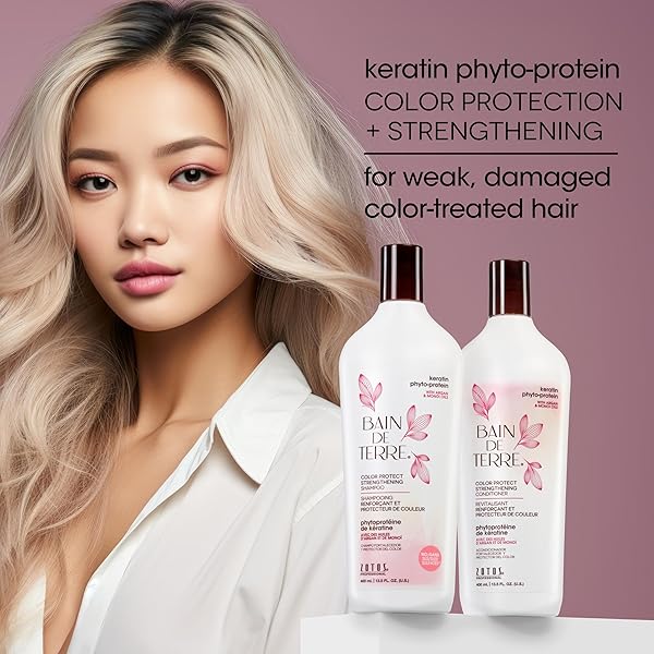 BAIN DE TERRE KERATIN PHYTO-PROTEIN COLOR PROTECT STRENGTHENING SHAMPOO, COLOR-SAFE STRENGTHENING FOR WEAK & DAMAGED HAIR, SULFATE-FREE, PARABEN-FREE, 33.8 FL OZ
