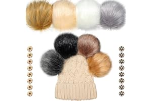 JUINTE 8 Pcs 6 Inch Large Fur Pom Pom Balls for Hats Craft Fur Puff Ball Fluffy Hat Pompom Faux Fur Pompom Balls with Snap Button for Hat Shoes Scarves Bag Charms DIY Crafts (Mixed Color)