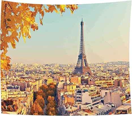 Amazon Co Jp エッフェル塔壁掛け タペストリー エッフェル塔の夕日パリフランス秋葉日光夕景画像 装飾品 おしゃれ 多機能壁掛け 写真 部屋 窓カーテン 店 誕生日 プレゼント 祝い 布 150ｘ130cm ホーム キッチン