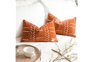 BlissBlush Brick Red Decorative Lumbar Throw Pillow Covers 12X20, Set of 2, Rust Boho Farmhouse Cushion Cover, Soft Accent Pillowcase for Couch Sofa Bed Living Room Home Décor