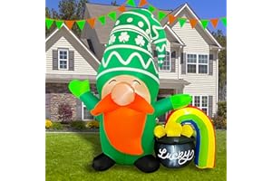 JOYEASE 5 FT Inflatable St Patrick’s Day Gnome with Rainbow Pot of Gold, LED Lighted St Patricks Day Inflatables Blow up Decorations for Home Yard Lawn Garden Indoor Outdoor Decor