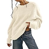 Beaully Women's Oversized Long Sleeve Crewneck Fuzzy Knit Warm Sweaters Fall Pullover Sweater Tops