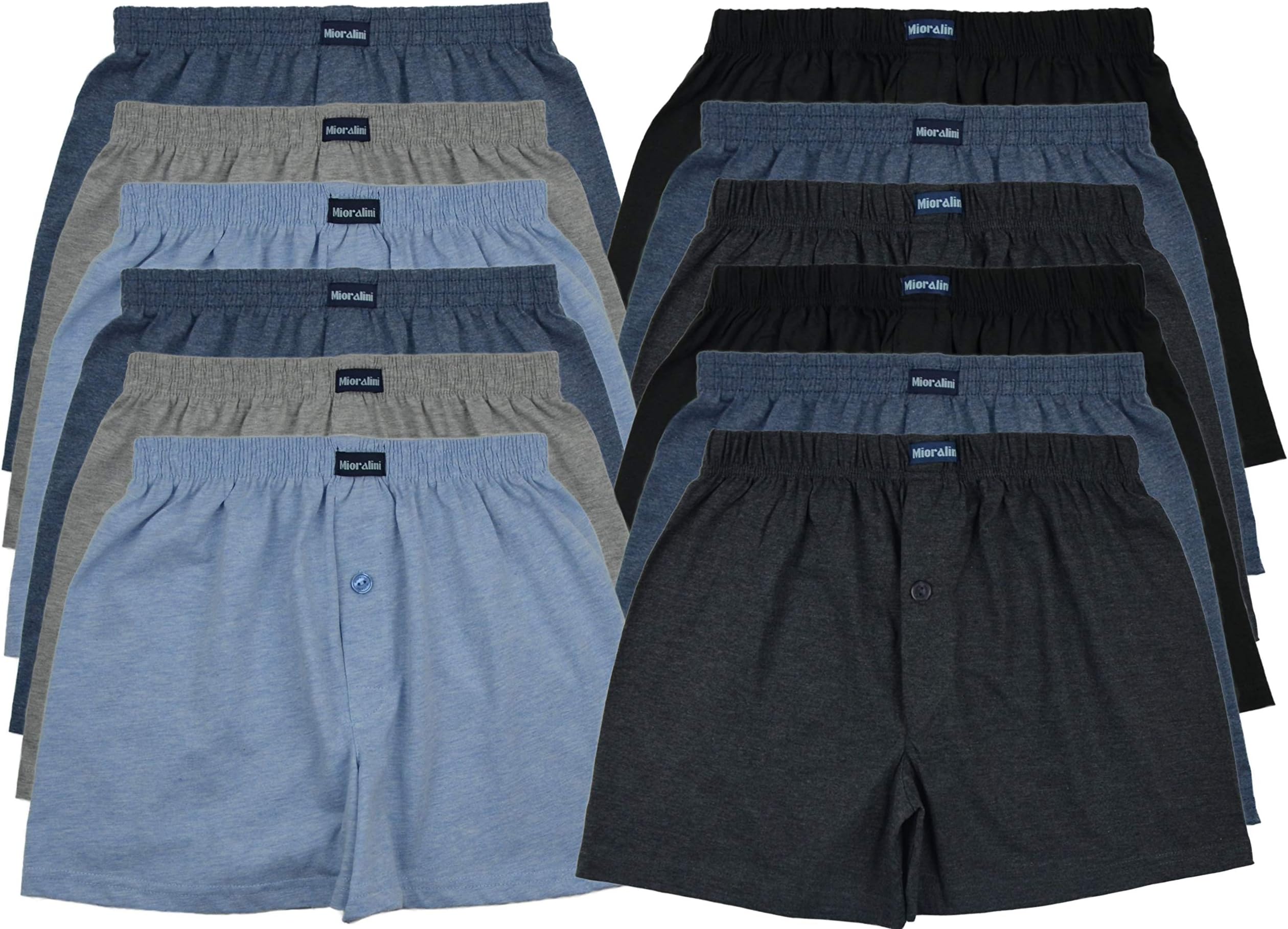 MioRalini 12 or 6 Men's Soft Cotton Boxershorts Multicolored with and Without Button and Fly