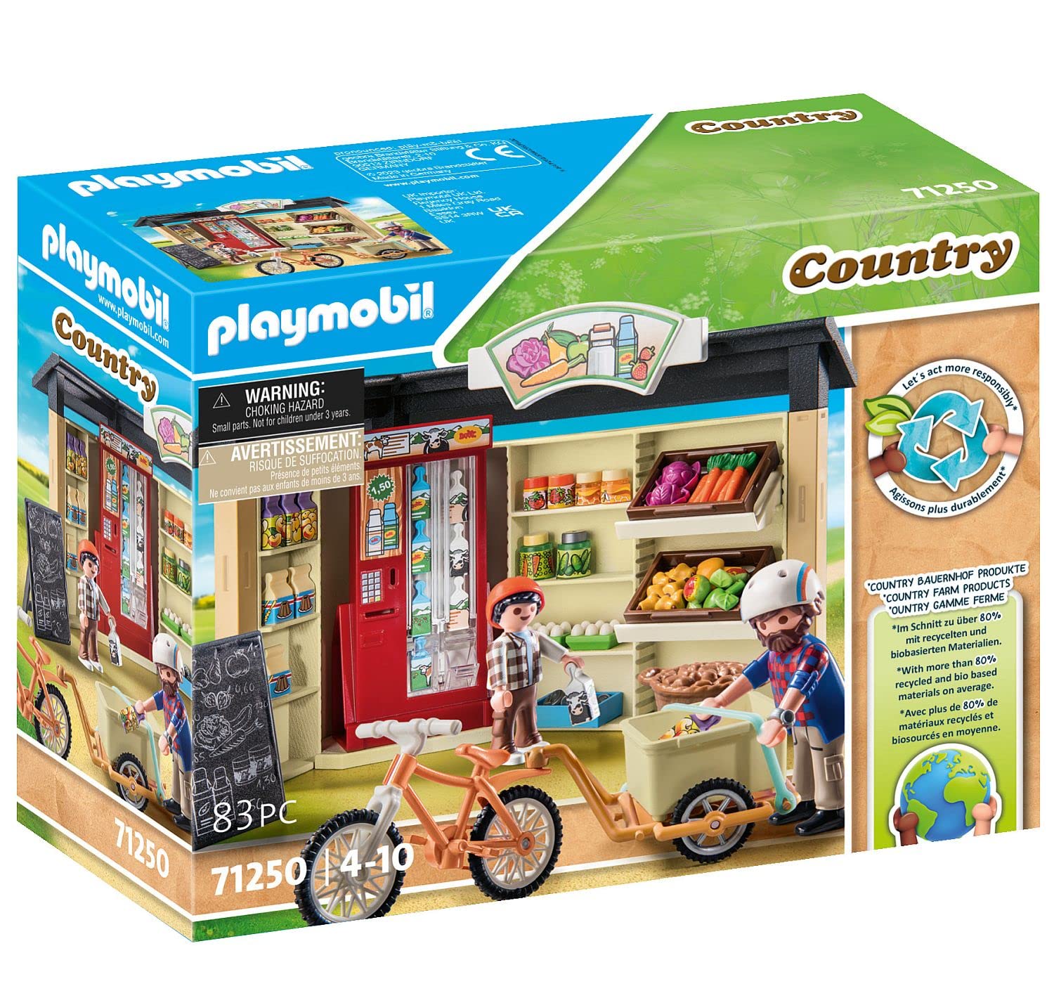 PLAYMOBIL Country 71250 24-Stunden-Hofladen, Fahrrad mit Anhänger, Lebensmittelladen für den Bio-Bauernhof, Nachhaltiges Spielzeug für Kinder ab 4 Jahren 3