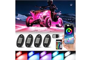 TDE EXPLORER.LIGHTING Upgraded 4 Pods Segmented RGB LED Rock Lights for ATV UTV Golf Cart Jeep Truck RZR SXS Pickup, 12V Waterproof Multicolor Underglow Light Kit with APP/RF Multi Zone Control Vehicle Underbody Lights