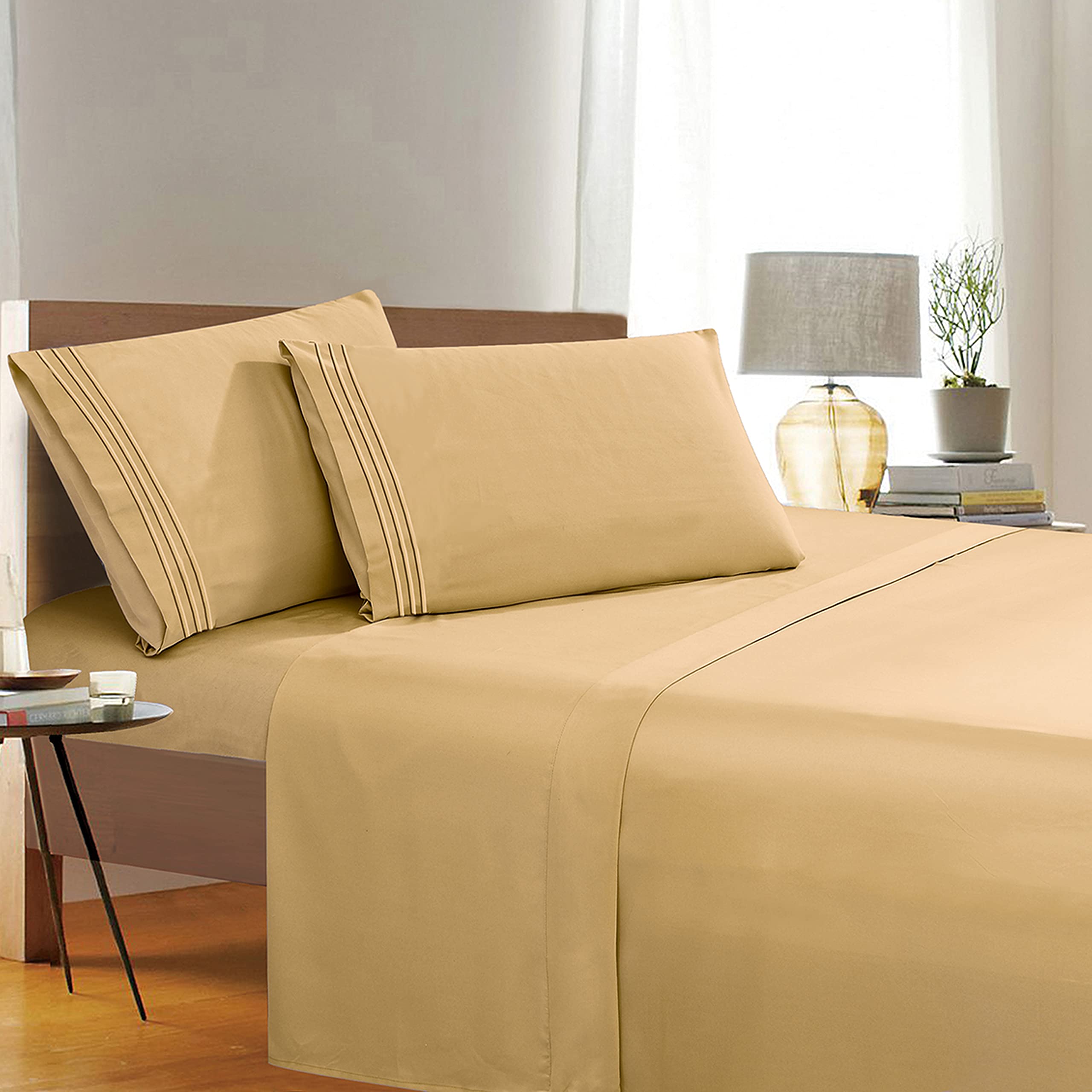 1500 Thread Count Wrinkle & Fade Resistant Egyptian Quality 4-Piece Bed Sheet Set Ultra Soft Luxurious Set includes Flat Sheet, Fitted Sheet and 2 Pillowcases, California King, Amber Autumn