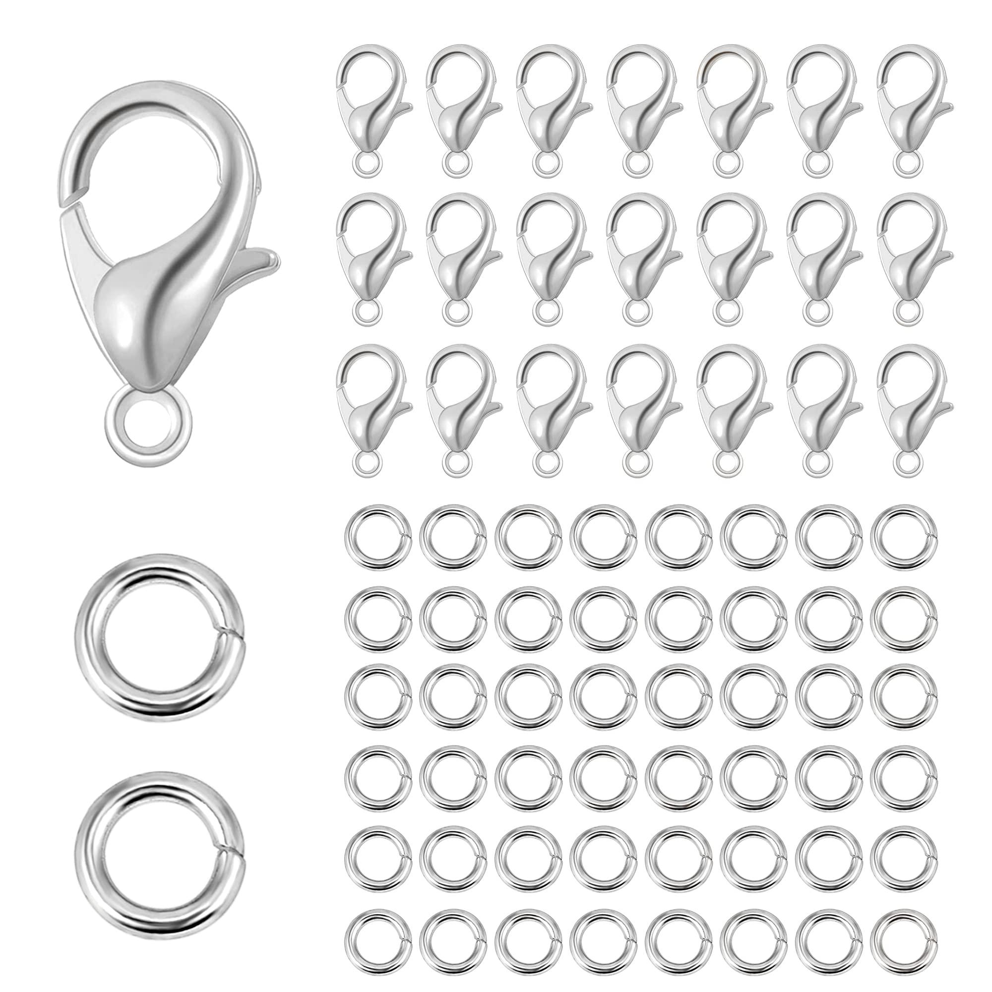 Lobster Clasps, 250 PCS Silver Lobster Claw Clasps with 4mm Open Jump Rings Jewellery Making Kit, Metal Lobster Clasps Rings Connector for DIY Craft Jewelry Chains Making Claps